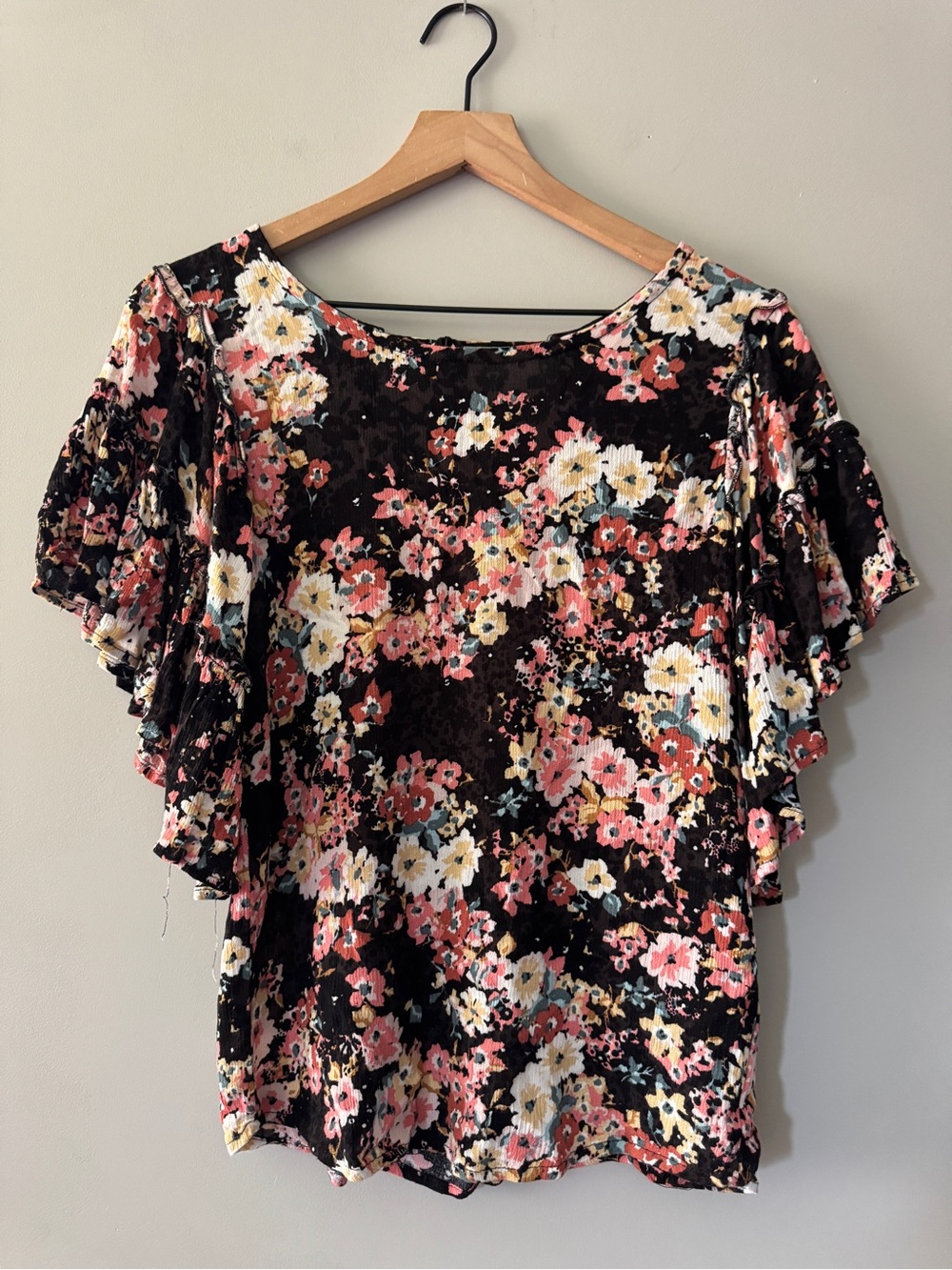 Maurices | Black Floral Flutter Sleeve Blouse | S